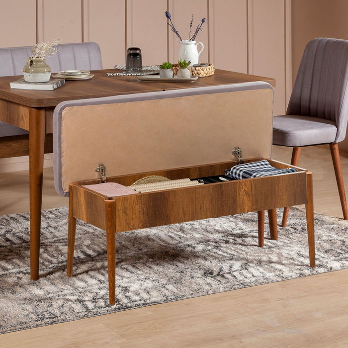 Hanah Home Banca Soho, Nogal Terciopelo Patas Carpe 110x40x46cm